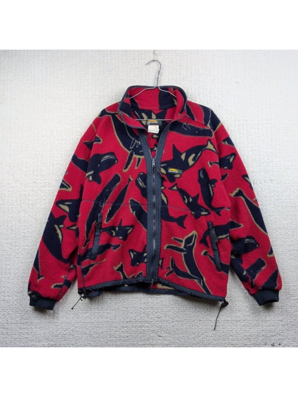 VTG Chlorophylle Orca Whale Sherpa Fleece Red Full Zip Jacket Men Sz L Gorpcore